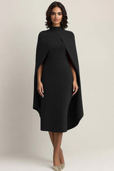 Schwarz Midi Etui Abendkleid mit Umhang